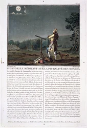 Bernard le Bovier de Fontenelle contemplating the plurality of worlds (engraved by Jean Baptiste Morret, 1791)
